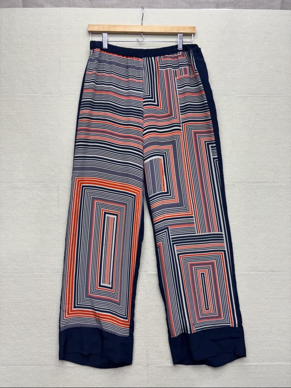 Trina Turk | silk Geometric Stripe Wide-Leg Pants - Navy & orange medium